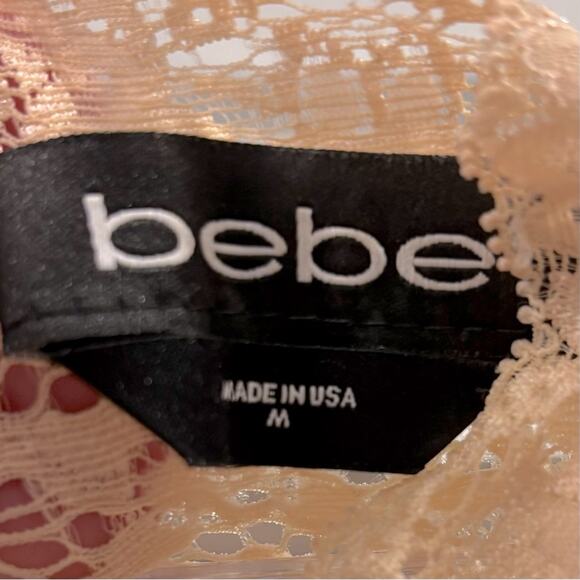 BEBE Vintage Pale/Light Pink Lace High-Neck Key-Hole Mini Dress, Size Medium - Picture 12 of 15